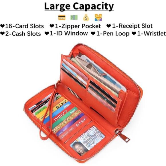 New Womens Wallet RFID Blocking Leather Zip Around Wallet Large Capacity - Picture 3 of 6